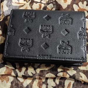 MCM Embossed Black Leather Card Holder